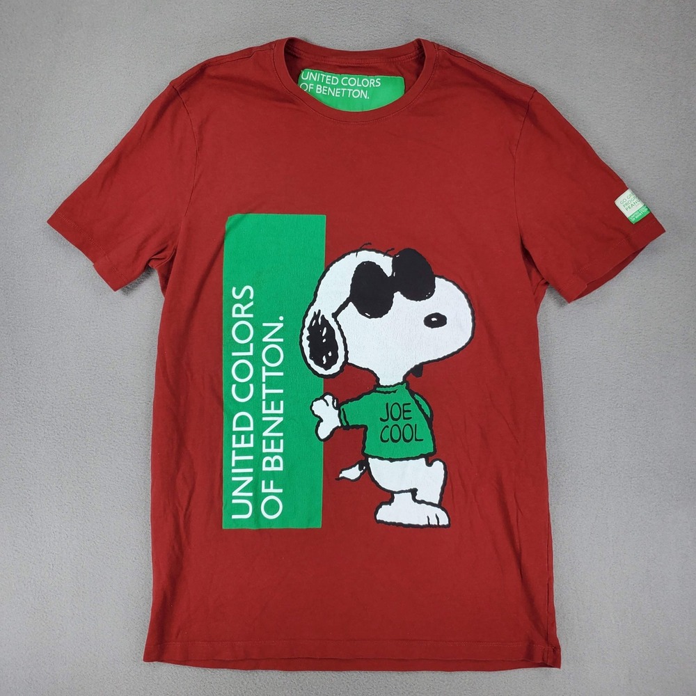 United Colors of Benetton T-Shirt Mens M Red Snoopy Joe Cool Peanuts Graphic Tee